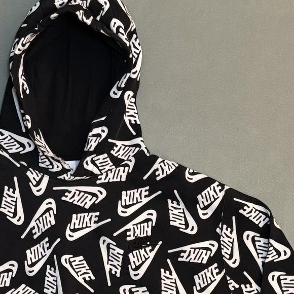 ["Nike"] Other - Nike All Over Print Black Logo‎ Hoodie Men's M Sweatshirt  Athletic SEE DESC
